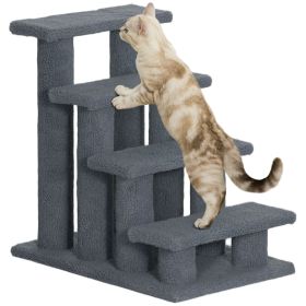 Cat Scratching Post 25 4-Step Carpeted Pet Stairs High Beds Sofas Cat Furniture with Toy Gray