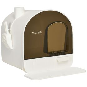 Covered Cat Litter Box with Lid, Scoop, and Filter, Sleek White