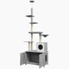 2 in 1 Floor to Ceiling Cat Tree with Litter Box Enclosure, Condo, Bed, Hammock, Scratching Posts, and Platforms, Gray