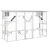 Wooden Catio Cat Window Box Enclosure, Outdoor Cat House with Roof & Play Shelves, 118" x 37.5" x 74", White