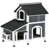 Outdoor Cat House with Flower Pot, 2-Story Feral Cat House with Weather Resistant Roof, Wooden Cat Shelter with Window, Multiple Entrances