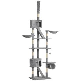 Floor to Ceiling Cat Tree, 94.5-102.5 inch Height Adjustable Cat Climbing Tower with Scratching Posts, Condos, Hammocks
