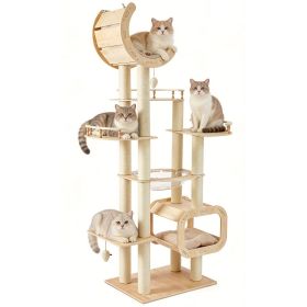 Modern Heavy-Duty No-Drill Large Cat Tree – Solid Wood Multi-Story Board, 5-Story Multi-Column Cat Tower