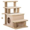 Adjustable Height 3 Step/4 Step Cat Stairs w/ Jute Cat Scratching Post, Cat Condo, Toy Ball, for Bed, Sofa, Couch, Beige