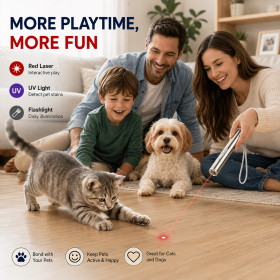 3-in-1 Pet Laser Pointer for Cats & Dogs,Cat Laser Pointer, USB Rechargeable Pet Toy with Red Laser, UV Light & LED Flashlight