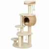 52" Cat Tree, Cat Tower with Handwoven Cattail Condo, Bed, Platforms, 3 Scratching Posts and 3 Toy Balls
