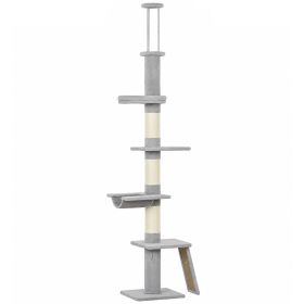 90.6" -102.4" Floor-to-Ceiling Cat Tree Adjustable Height with 3-Rod Support, 5-Level Cat Tower, Light Gray