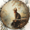 CIFbuy Vintage Tabby Cat Wall Art, "" Tabby Cat Wall Art, Wall Art, Round Kitten Plaque with Waterfall StreamTikTok, Temu Self-pickup Logireics