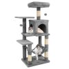44" Multi-Level Cat Tree with Spacious Top Perch, 2-Door Condo & Hammock for Indoor Cats -Light Gray