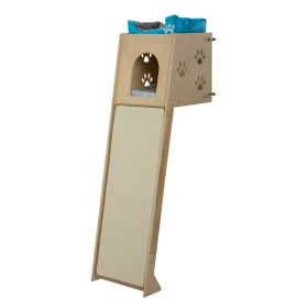 Plywood Cat Tree, 24"L x 16.1"W x 55.1"H, Natural Wood