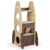 4-Tier Rocket Shape Cat Tree with 2-Tier Condo Sisal Scratch Pad Hanging Pompom Natural+White
