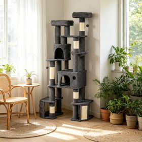 Dark Gray 79 Inch Tall Cat Tower, Reinforced Dual Baseboard for Big Adult Cats