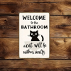 CIFbuy Vintage | 2D Flat Iron Metal Sign Black Cat Bathroom Wall Decor 8x12 Inch 1Pack Welcome To The Bathroom Rustic Plaque Art For Re TikTok, TikTok