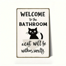 CIFbuy Vintage | 2D Flat Iron Metal Sign Black Cat Bathroom Wall Decor 8x12 Inch 1Pack Welcome To The Bathroom Rustic Plaque Art For Re TikTok, TikTok