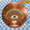 CIFbuy 2D Flat Round Aluminum Sign 7.87x7.87 Inch, "" Black Cat on Arch Bridge with Rainbow Night Sky Stars