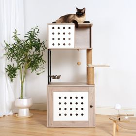 Cat Tree with Litter Box Enclosure, All-in-one Cat Tower for Indoor Cats with Large Hammock, Bed, Food Station, Scratching Posts