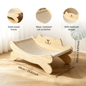 Cat Scratcher Bed for Indoor Cats Kitten Bed Cat Hammock with Solid Wood Frame Wear Resistant Sisal Backrest Design Cats Scratcher Lounge