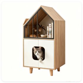 Natural & White Hidden Cat Litter Box Furniture
