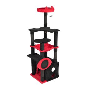 53" Medium Cat Tree, Gothic Cat Tower with Padded Perch, Spacious Condo, Comfy Hammock, Scratching Post, Hanging Toy for Indoor Cats, Red & Black