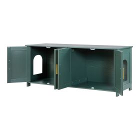 Cat Litter Box Enclosure for Multi Cats, 47.2 in Hidden Litter Box Cabinet with 4 Rattan Doors & 2 Entries, Indoor Cat Washroom