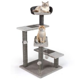 37" tall Cat Stairs with Scratching Mats - 3-Tier Perches, Spring Ball & Dangling Toys for Cats