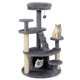 40" Multi-Level Cat Tree for Munchkin & Old Cats - Stable Wide Base, Soft Padded Perch + Large Condo (Gray)