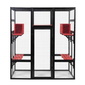 Gothic Outdoor Large Cat Catio, Wood Cat Enclosure with Platforms and Condos, Patio Cat Window Box, Weatherproof, Black and Red