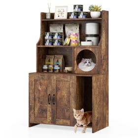 Modern Wooden Industrial Cat Litter Box Enclosure with Storage Shelves