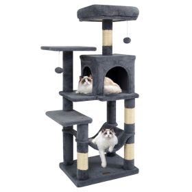 44" Multi-Level Cat Tree with Spacious Top Perch, 2-Door Condo & Hammock for Indoor Cats -Gray