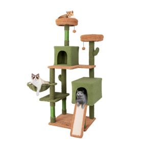 Multi-level Cactus Cat Tree with Scratching Posts Ladder Double Condos and Toys Bed