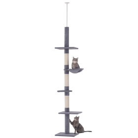 8.5' Adjustable Height Floor-to-Ceiling Vertical Cat Tree, 5 Level Cat Climbing Tower, Gray