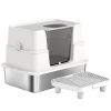 XL Stainless Steel Litter Box w/ 100° Flip Top, Scoop, Step, Top & Side Entry Enclosed Litter Box for Big Cats
