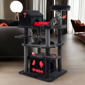 1PC Gothic Cat Tree 49 Inch Tall Cat Tower 6-Tier Cat Activity Center with Coffin Bed