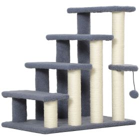 4 Levels Cat Steps with Scratching Posts for High Bed, Sofa, Gray