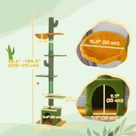 Adjustable Height Floor to Ceiling Cat Tree Tower Green Scratching Posts Hammock Condo Toy Ball for Cats 90.5" - 108"