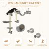 5PCs Cat Wall Shelves with Hammock, Scratching Posts, Perches, Ladder, for Indoor Cats, Light Grey