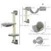 5PCs Cat Wall Shelves with Hammock, Scratching Posts, Perches, Ladder, for Indoor Cats, Light Grey