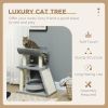 Small Cat Tree with Perch, Scratching Posts, Pad, Bed, Toy Balls, Light Grey