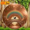 CIFbuy 2D Flat Round Aluminum Sign 7.87x7.87 Inch, "" Black Cat on Arch Bridge with Rainbow Night Sky Stars