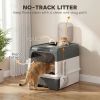 Cat Litter Box Hooded Cat Litter Tray with Drawer Pan Front Entry & Top Exit Easy Cleaning Gray