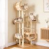 Modern Heavy-Duty No-Drill Large Cat Tree – Solid Wood Multi-Story Board, 5-Story Multi-Column Cat Tower