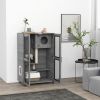 Cat House with Cat Tree, Kitty Cage with Scratching Posts Condo Cat Enclosure Lockable Wheels, Gray