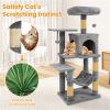 44" Multi-Level Cat Tree with Spacious Top Perch, 2-Door Condo & Hammock for Indoor Cats -Light Gray