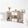 Large Cat Litter Box Enclosure Furniture with Storage Drawers & Built-In Scratching Board