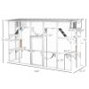 Wooden Catio Cat Window Box Enclosure, Outdoor Cat House with Roof & Play Shelves, 118" x 37.5" x 74", White