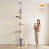 90.6" -102.4" Floor-to-Ceiling Cat Tree Adjustable Height with 3-Rod Support, 5-Level Cat Tower, Light Gray