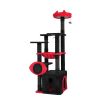 53" Medium Cat Tree, Gothic Cat Tower with Padded Perch, Spacious Condo, Comfy Hammock, Scratching Post, Hanging Toy for Indoor Cats, Red & Black