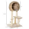 Modern Cat Tree with Sisal Scratching Post Condo and Hanging Rope 39"H, Beige
