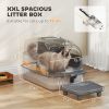 Stainless Steel Cat Litter Box with Flip Lid, XXL Enclosed Litter Box, High Sided, Step, Metal Scoop, 2 Deodorizing Bags