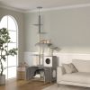 2 in 1 Floor to Ceiling Cat Tree with Litter Box Enclosure, Condo, Bed, Hammock, Scratching Posts, and Platforms, Gray